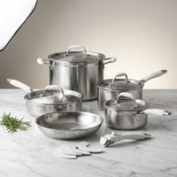 21Pcs Tri-Ply Stainless Steel Cookware Set with Detachable Handle | Pots and Pans Set, Even Heating, Non-Toxic, Induction Compatible, Dishwasher& Oven Safe, Space Saving, Camping Cooking, White — Studio Shot
