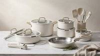 21Pcs Tri-Ply Stainless Steel Cookware Set with Detachable Handle | Pots and Pans Set, Even Heating, Non-Toxic, Induction Compatible, Dishwasher& Oven Safe, Space Saving, Camping Cooking, White — Lifestyle