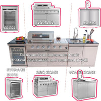 Outdoor Kitchen Island Built to Last, 72000 BTU 4-Burner, Stainless Steel, Refrigerator & Sink