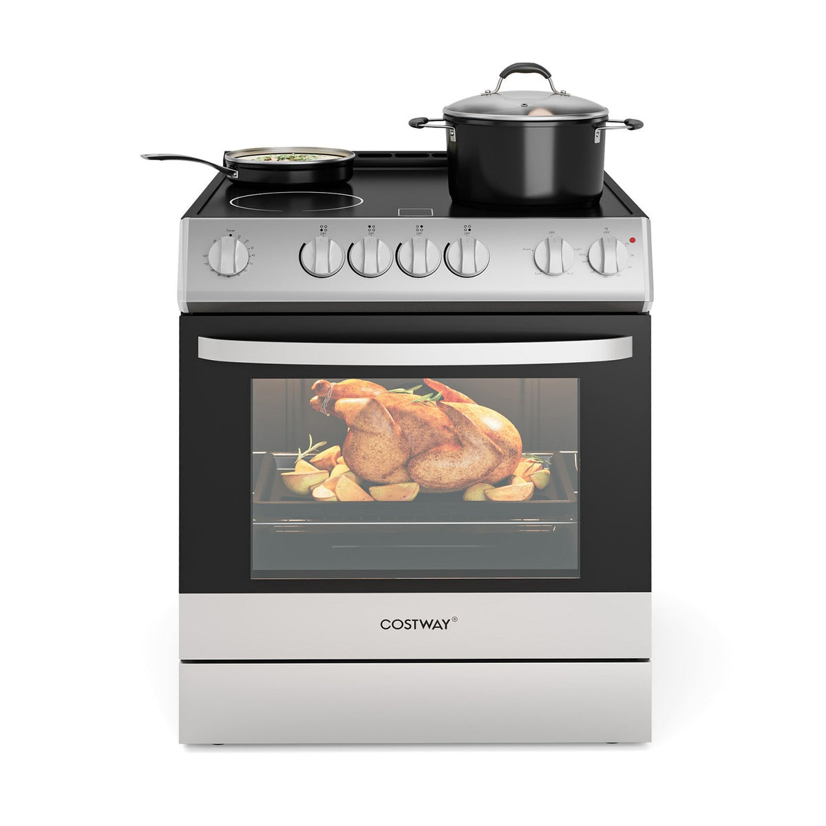 30 Inch Freestanding and Slide-in Kitchen Stove with 4 Burners Ceramic Cooktop-Silver