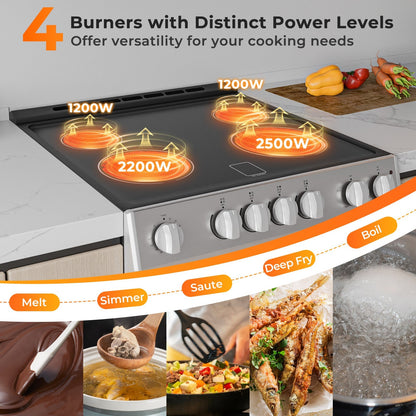 30 Inch Freestanding and Slide-in Kitchen Stove with 4 Burners Ceramic Cooktop-Silver