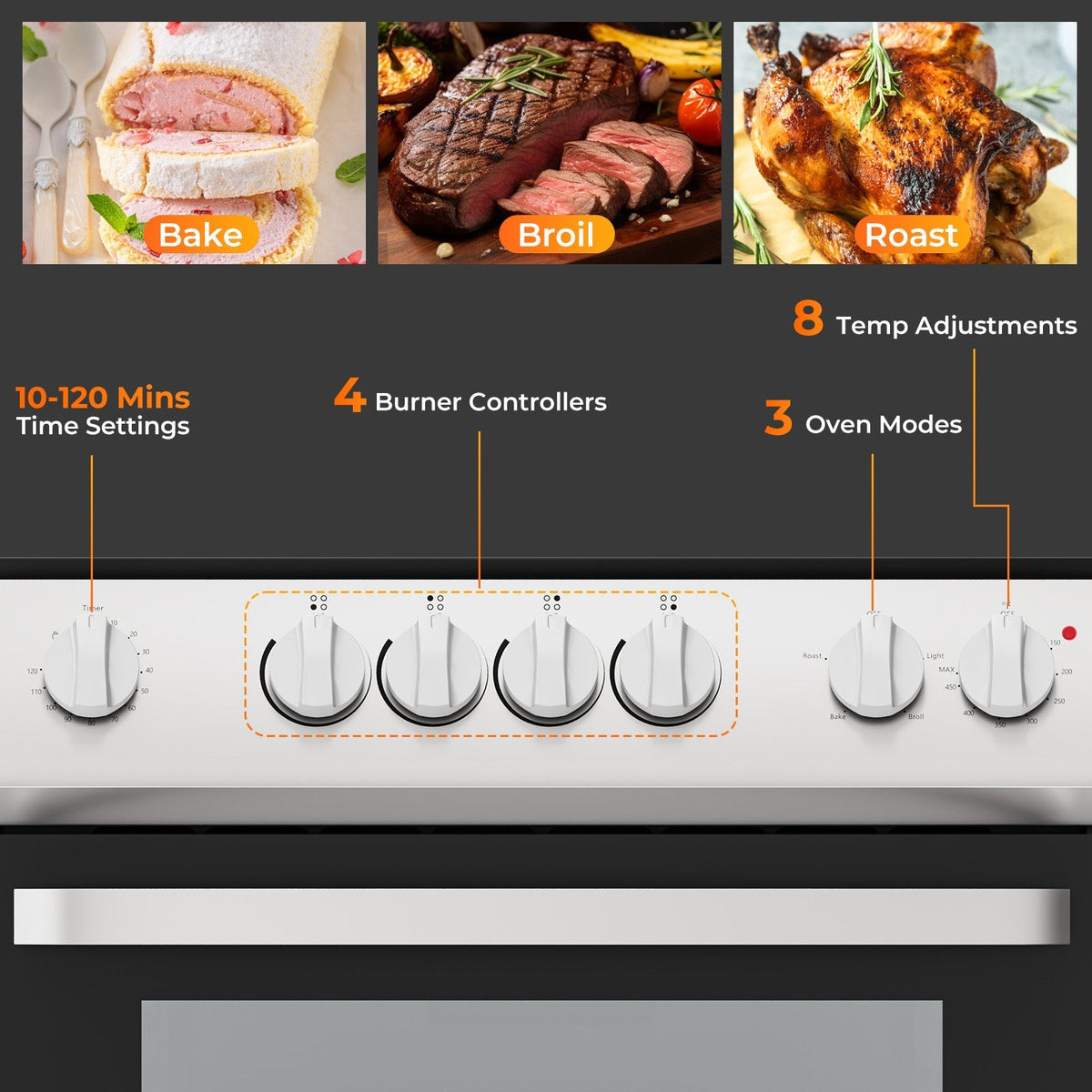 30 Inch Freestanding and Slide-in Kitchen Stove with 4 Burners Ceramic Cooktop-Silver