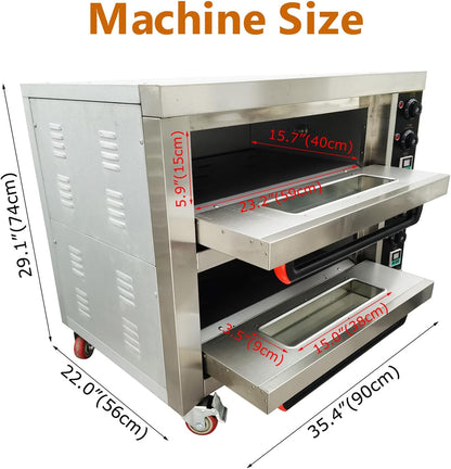 Commercial Pizza Oven Double Deck Movable Electric Pizza Oven Stainless Steel Multipurpose Pizza Oven for Restaurant with Wheels 6400W 220V Single Phase