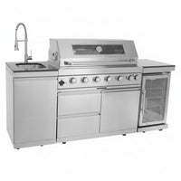 Outdoor Kitchen Island 85" 6-Burner 85000 BTU Deluxe Modular BBQ Island - Grill Islands W/Wine Cooler, Built in Combo outside Island + Rotisserie & Granite Top Outdoor Grill