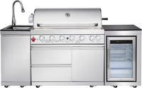 Outdoor Kitchen Island with Built in Grill, 6 Burner 83500 BTU Stainless Steel Gas Barbecue Island, Patio Cooking Station with Sink & Wine Cooler, Built in Grill Island for Backyard (Silver)
