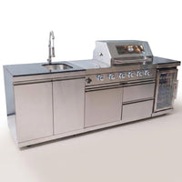 BBQ Island Outdoor Kitchen Kits, 4-Burner 72000 BTU Stainless Steel Modular 98 Inch Natural Gas Outdoor Kitchen Bar Barbecue Island Grill with Refrigerator and Sink for Patio Backyard — Studio Shot