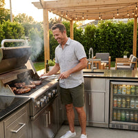 BBQ Island Outdoor Kitchen Kits, 4-Burner 72000 BTU Stainless Steel Modular 98 Inch Natural Gas Outdoor Kitchen Bar Barbecue Island Grill with Refrigerator and Sink for Patio Backyard — Lifestyle