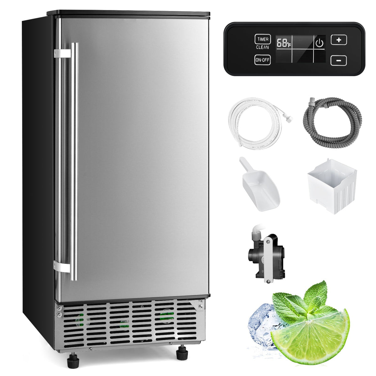 Free-Standing Built-In Undercounter Ice Maker-Silver
