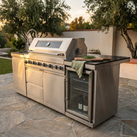 Outdoor Kitchen Island 85" 6-Burner 85000 BTU Deluxe Modular BBQ Island - Grill Islands W/Wine Cooler, Built in Combo outside Island + Rotisserie & Granite Top Outdoor Grill — Studio Shot
