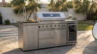 Outdoor Kitchen Island 85" 6-Burner 85000 BTU Deluxe Modular BBQ Island - Grill Islands W/Wine Cooler, Built in Combo outside Island + Rotisserie & Granite Top Outdoor Grill — Lifestyle