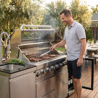 Outdoor Kitchen Island 85" 6-Burner 85000 BTU Deluxe Modular BBQ Island - Grill Islands W/Wine Cooler, Built in Combo outside Island + Rotisserie & Granite Top Outdoor Grill — Lifestyle