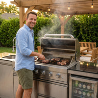 Outdoor Kitchen Island Built to Last, 72000 BTU 4-Burner, Stainless Steel, Refrigerator & Sink — Lifestyle