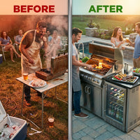 Outdoor Kitchen Island with Built in Grill, 6 Burner 83500 BTU Stainless Steel Gas Barbecue Island, Patio Cooking Station with Sink & Wine Cooler, Built in Grill Island for Backyard (Silver) — Before & After