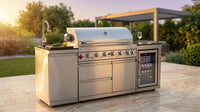 Outdoor Kitchen Island with Built in Grill, 6 Burner 83500 BTU Stainless Steel Gas Barbecue Island, Patio Cooking Station with Sink & Wine Cooler, Built in Grill Island for Backyard (Silver) — Lifestyle