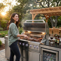 Outdoor Kitchen Island with Built in Grill, 6 Burner 83500 BTU Stainless Steel Gas Barbecue Island, Patio Cooking Station with Sink & Wine Cooler, Built in Grill Island for Backyard (Silver) — Lifestyle