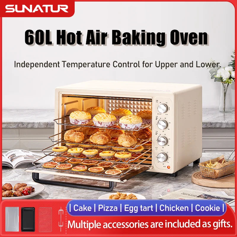 SUNATUR 2200w hot air circulation oven small commercial baking pizza toaster oven 60L Electric table oven household pastry oven