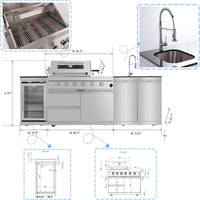 Outdoor Kitchen Island Built to Last, 72000 BTU 4-Burner, Stainless Steel, Refrigerator & Sink