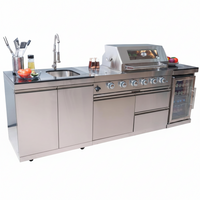 Outdoor Kitchen Island Built to Last, 72000 BTU 4-Burner, Stainless Steel, Refrigerator & Sink